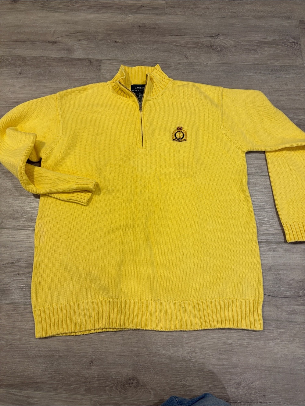 Vintage Ralph Lauren woman’s Yellow Half-Zip Sweater with Crest